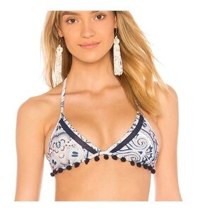Tularosa | Nina String Tie Bikini Top In Textile Print & Pom Poms | S